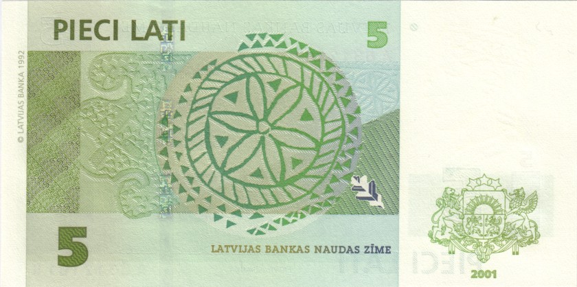 Latvia P49b 5 Lati 2001 UNC