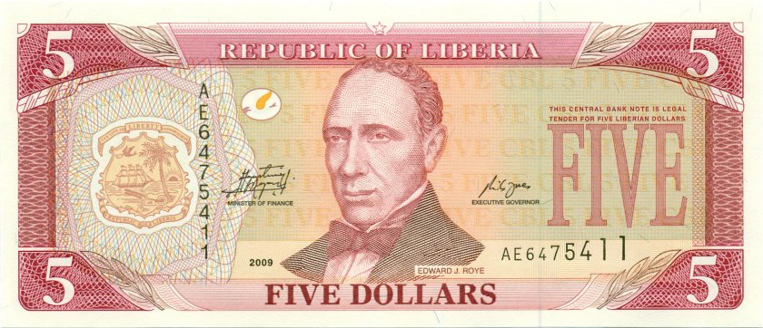 Liberia P26e 5 Dollars 2009 UNC