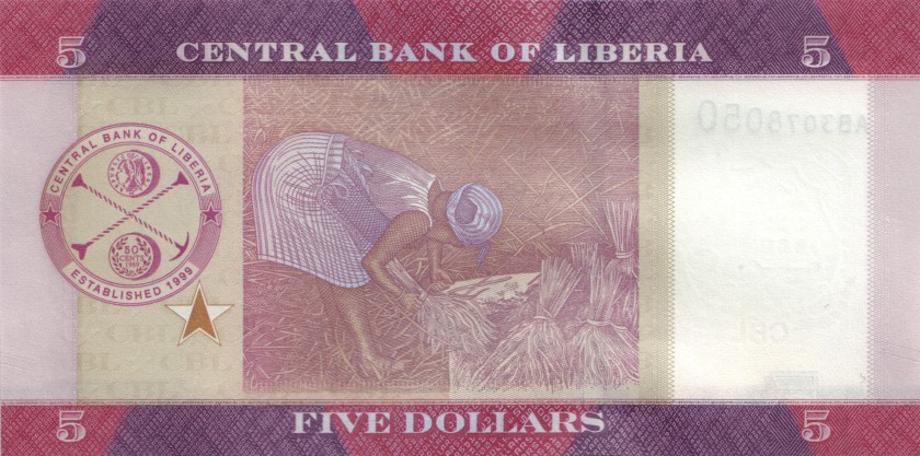 Liberia P31 5 Dollars 2016 UNC