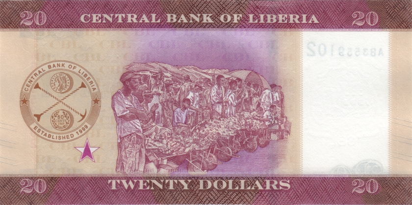 Liberia P-W39 20 Dollars 2022 UNC
