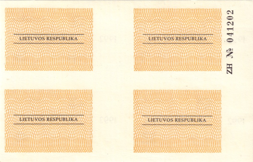 Lithuania PNL 1992 November Food Coupons UNC
