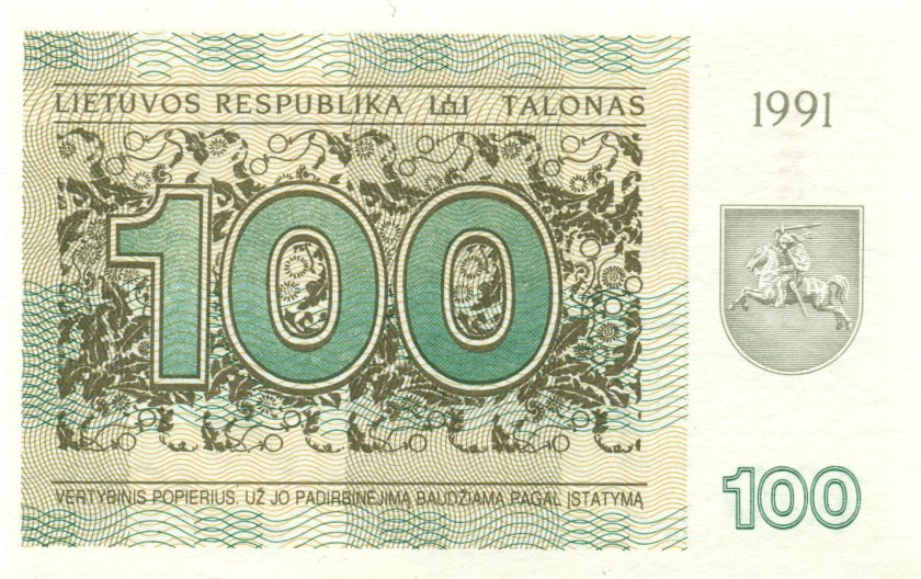 Lithuania P38b 100 Talonas 1991 UNC