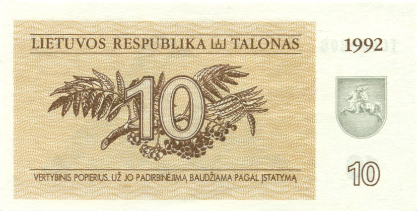 Lithuania P40 10 Talonas 1992 UNC