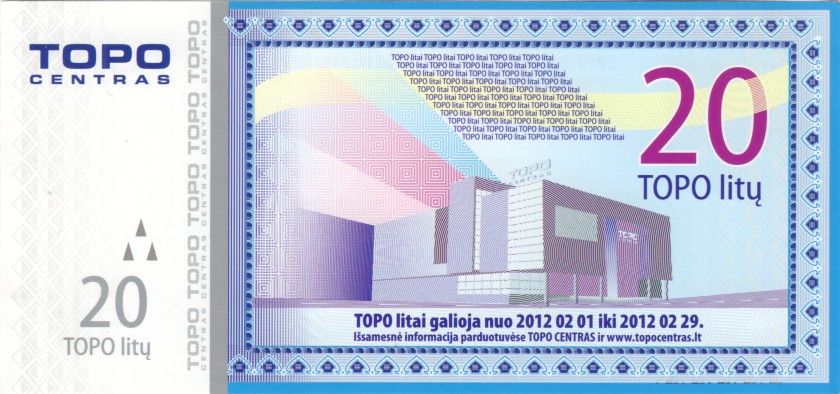 Lithuania PNL TOPO Centras 20 Litas 28.02.2009 UNC