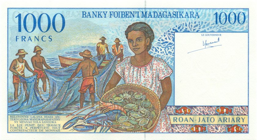 Madagascar P76a 1.000 Francs (200 Ariary) 1994 UNC