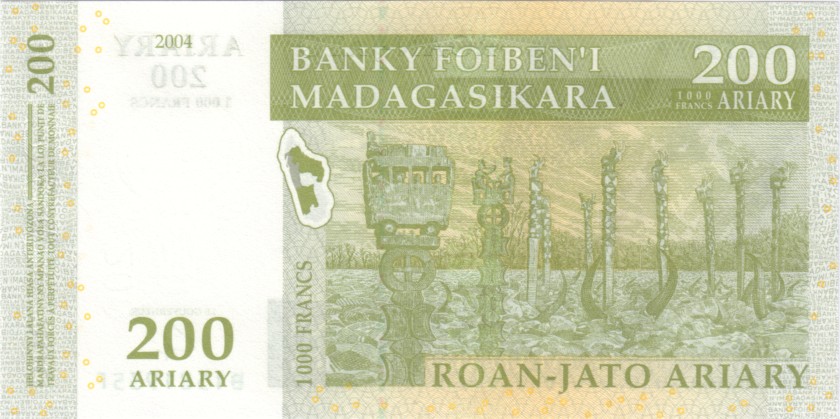 Madagascar P87b 200 Ariary (1.000 Francs) 2004 UNC