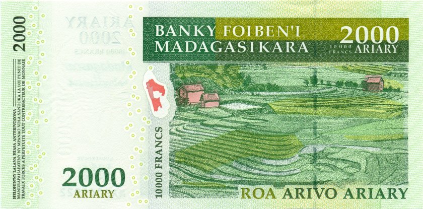 Madagascar P93 10.000 Francs (2.000 Ariary) 2007 UNC