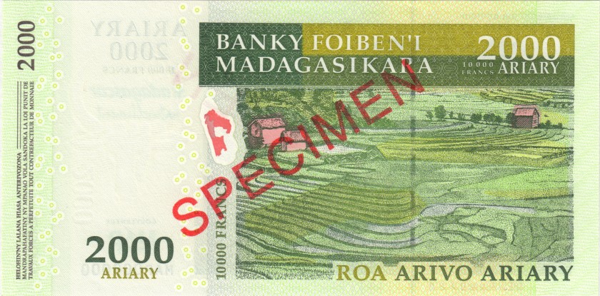 Madagaskar P93s SPECIMEN 10.000 Franków (2.000 Ariary) 2007 UNC