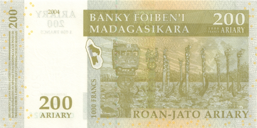 Madagascar P87c 200 Ariary (1.000 Francs) 2004 (2016) UNC