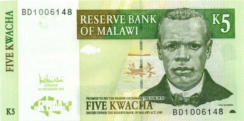Malawi P36c 5 Kwacha 2005 UNC
