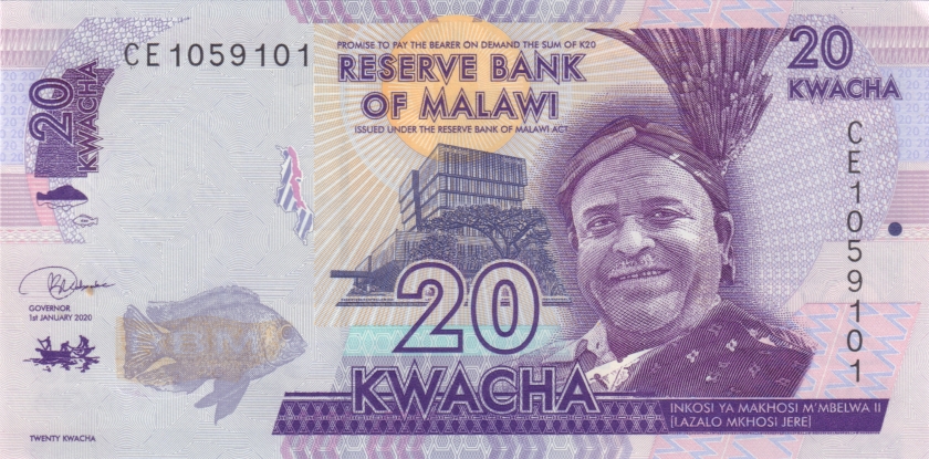 Malawi P63f 20 Kwacha Bundle 100 pcs 2020 UNC