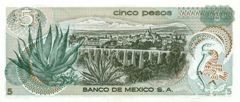 Mexico P62c(1) 5 Pesos 1972 UNC