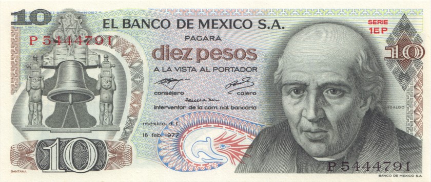 Mexico P63i(1) 10 Pesos 1977 UNC