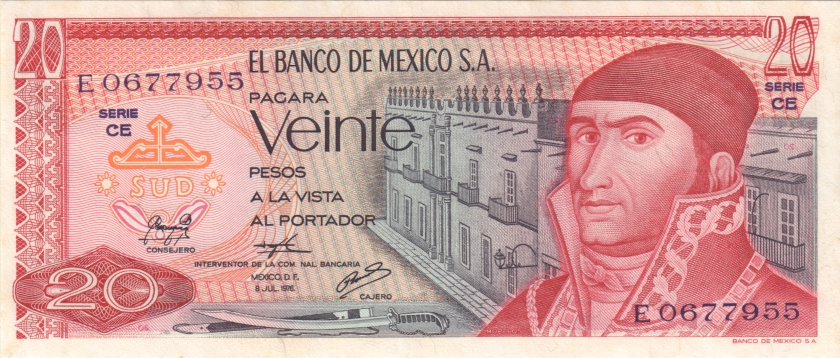 Mexico P64c(4) 20 Pesos Serie CE 1976 UNC