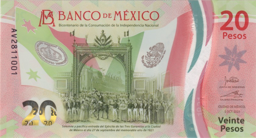 Mexico P-W132(11) 20 Pesos 05.10.2021 UNC