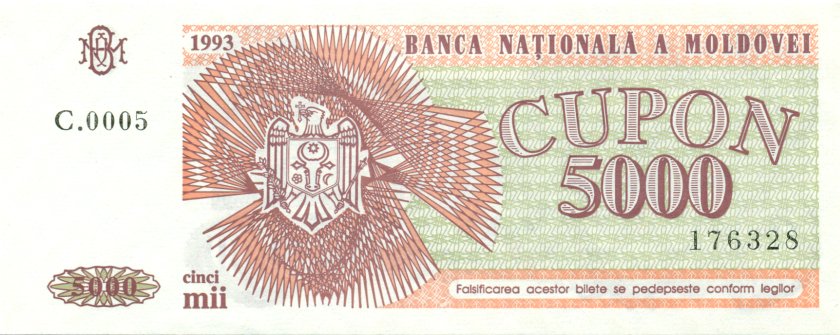 Moldova P4 5.000 Coupons 1993 UNC