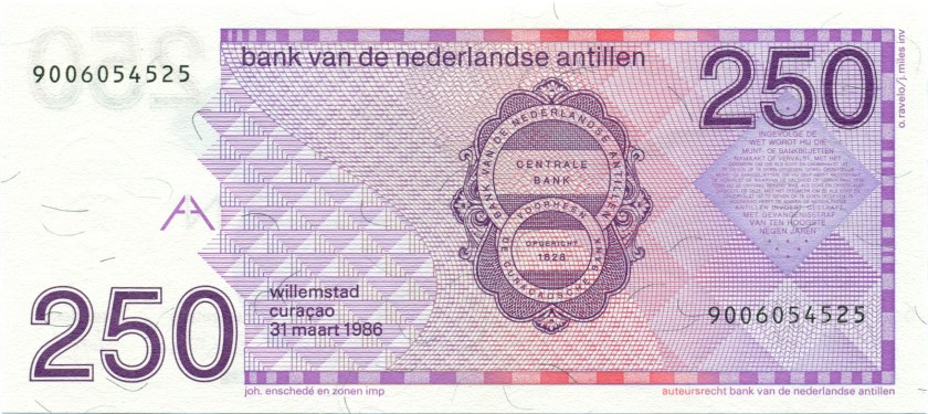 Netherlands Antilles P27 250 Gulden 1986 UNC
