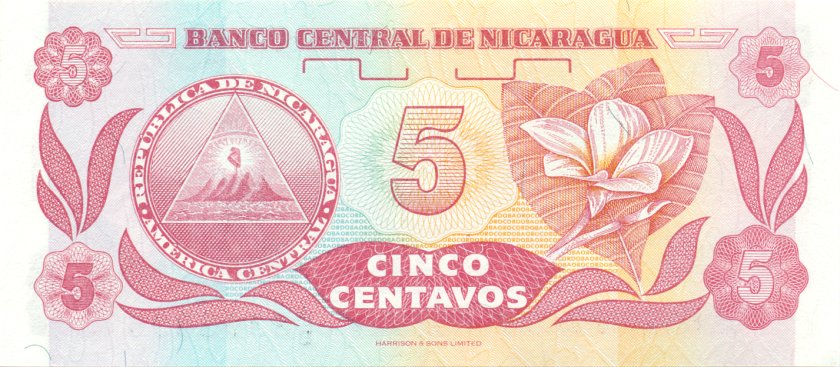 Nicaragua P168 5 Centavos de Córdoba 1991 UNC