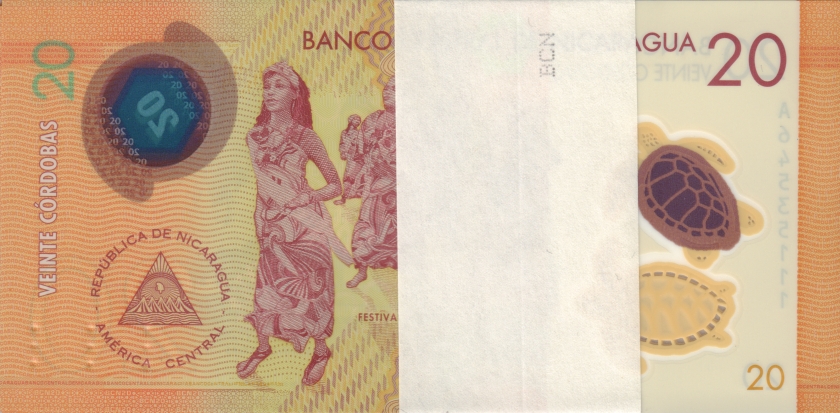 Nicaragua P210b 20 Cordobas Bundle 100 pcs 2019 UNC