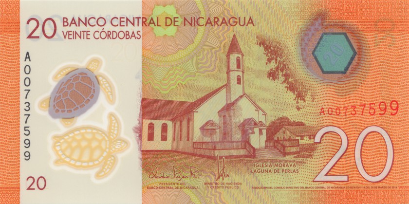 Nicaragua P210a 20 Córdobas 2014 UNC