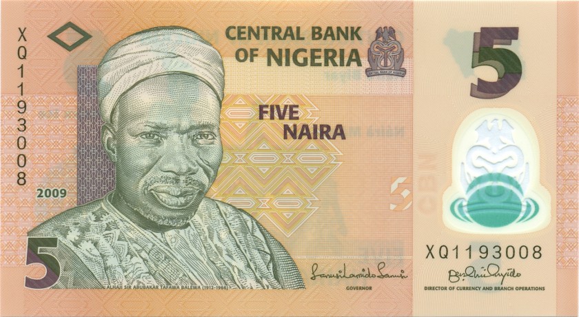 Nigeria P38b(2) 5 Naira 2009 UNC