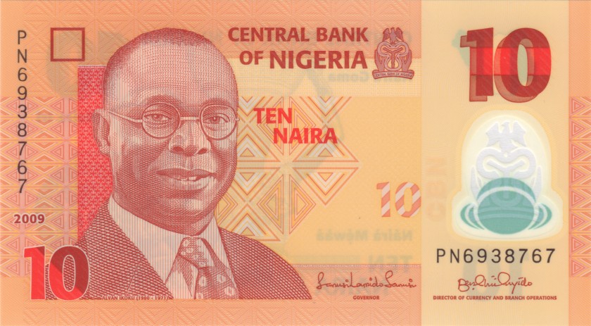 Nigeria P39a(2) 10 Naira 2009 UNC