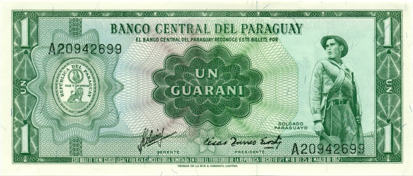Paraguay P193b 1 Paraguayan Guaraní 1963 UNC