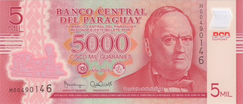 Paraguay P234b 5.000 Paraguayan Guaraníes 2016 UNC