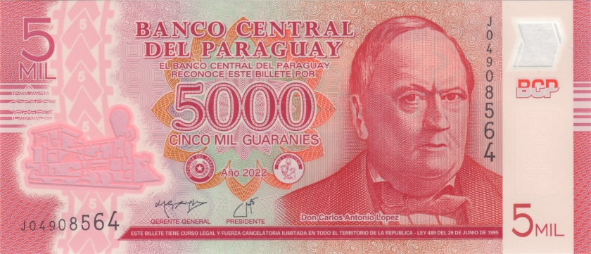 Paraguay P234d 5.000 Paraguayan Guaranies 2022 UNC