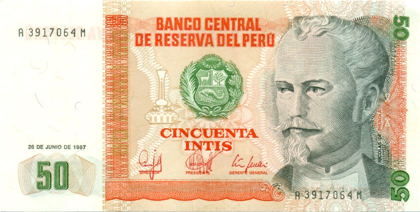 Peru P131b 50 Intis 1987 UNC