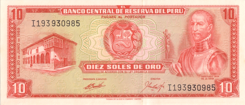 Peru P100a 10 Soles de Oro 1969 UNC