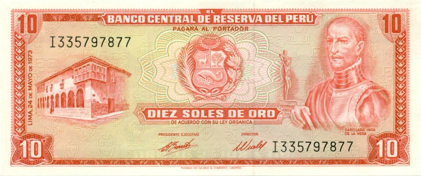 Peru P100c 10 Soles de Oro 1973 UNC