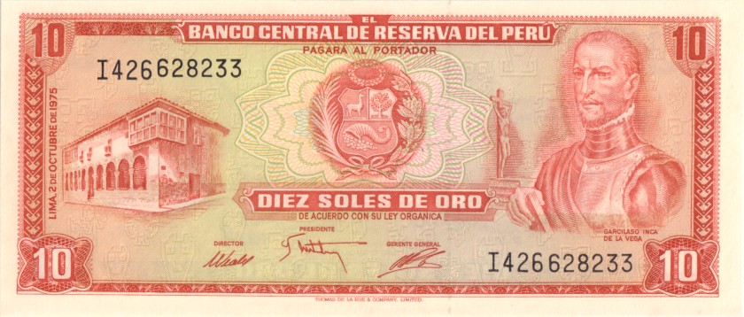 Peru P106 10 Soles de Oro 1975 UNC