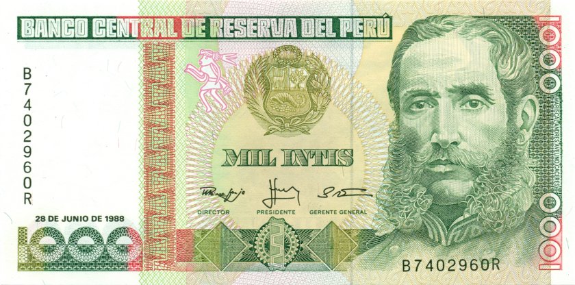 Peru P136b 1.000 Intis 1988 UNC