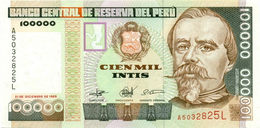 Peru P145 100.000 Intis 1989 UNC