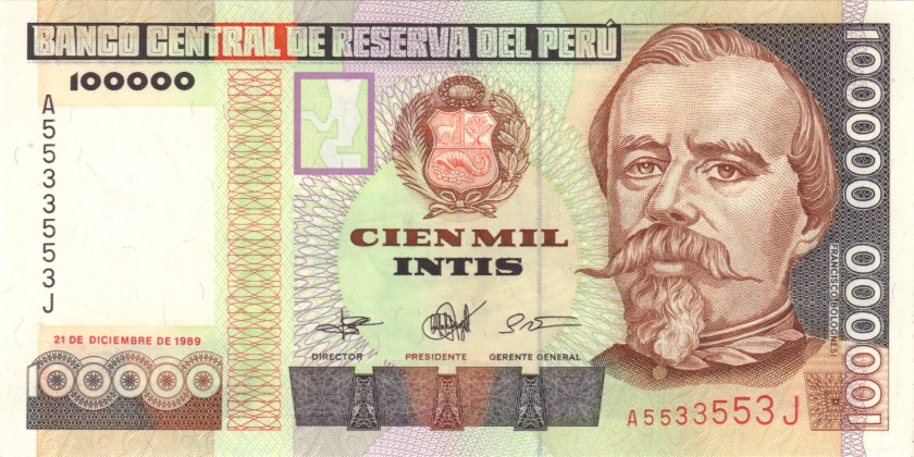 Peru P145 5533553 100.000 Intis 1989 UNC