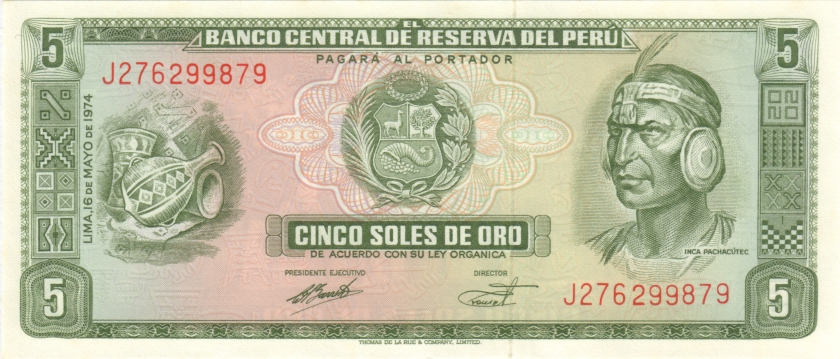 Peru P99c 5 Soles de Oro 16.05.1974 UNC