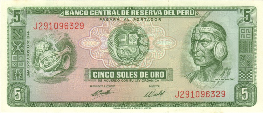 Peru P99c 5 Soles de Oro 15.08.1974 UNC