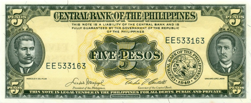 Philippines P135e 5 Philippines Pesos 1949-1969