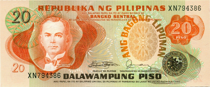 Philippines P162c 20 Philippines Pesos 1978 Bundle 100 pcs UNC