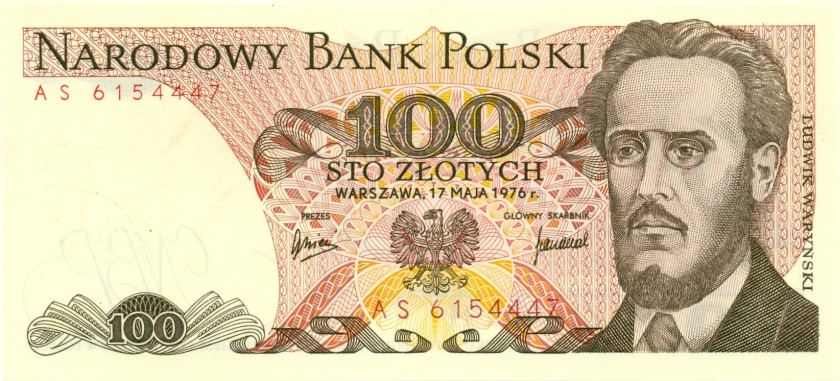 Poland P143b 100 Złotych 1976 UNC