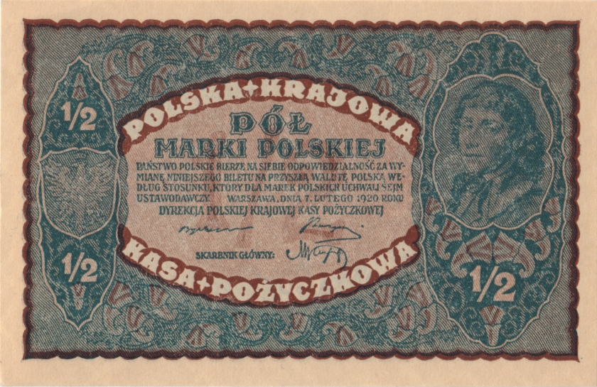 Poland P30 1/2 Marki Polskiej 1920 UNC