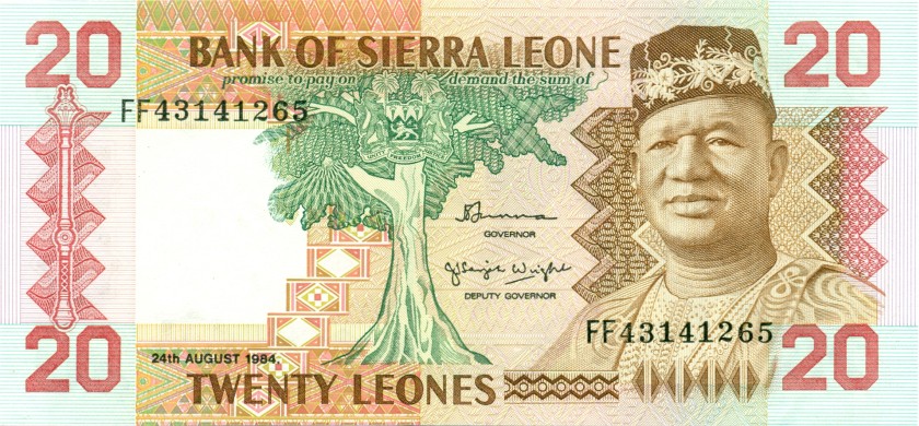 Sierra Leone P14b 20 Leones 1984 UNC