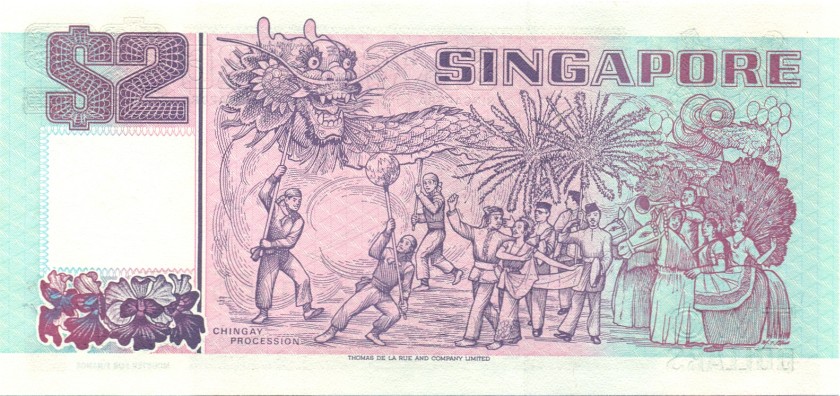 Singapore P28 2 Dollars 1992 UNC
