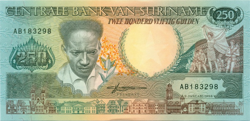 Suriname P134 250 Gulden 1988 UNC
