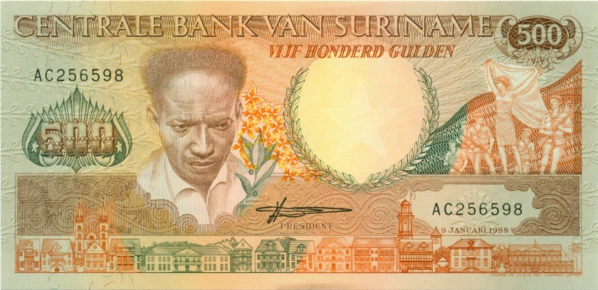 Suriname P135b 500 Gulden 1988 UNC