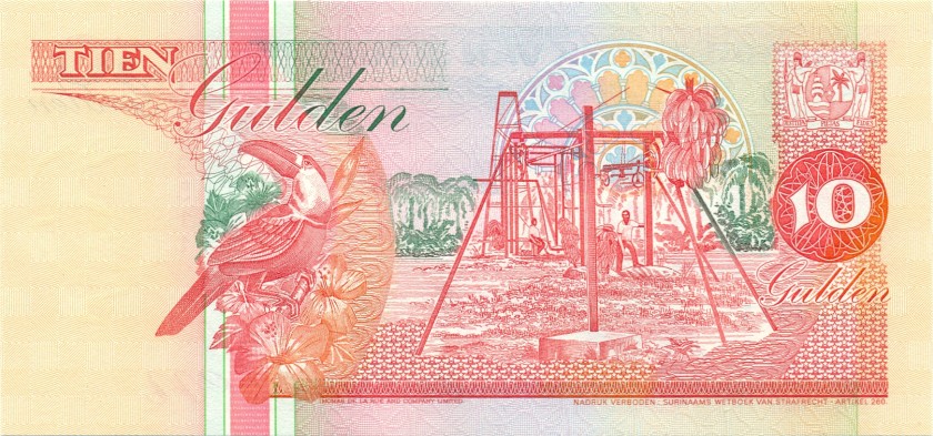 Suriname P137b 10 Gulden 1996 UNC