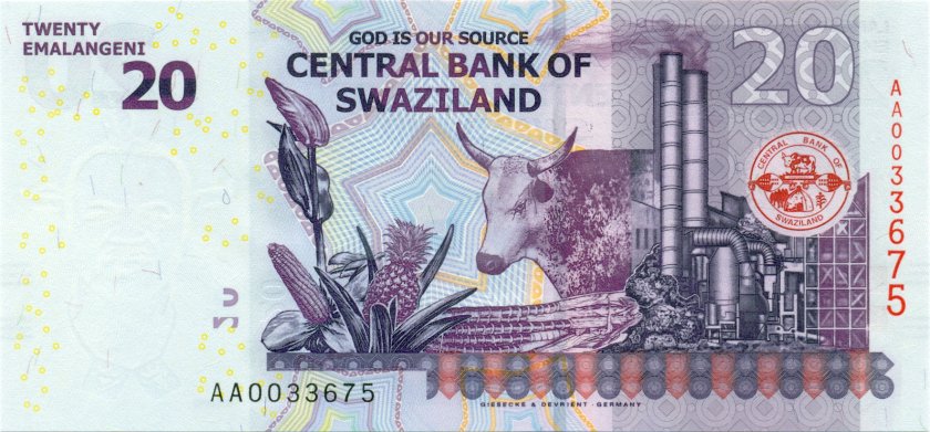 Swaziland P37a 20 Emalangeni 2010 UNC