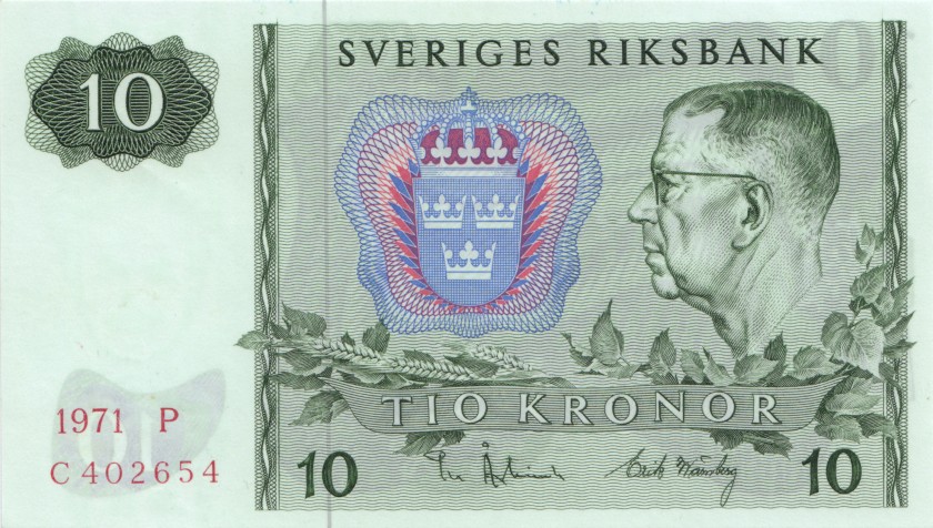 Sweden P52c 10 Kronor 1971 UNC
