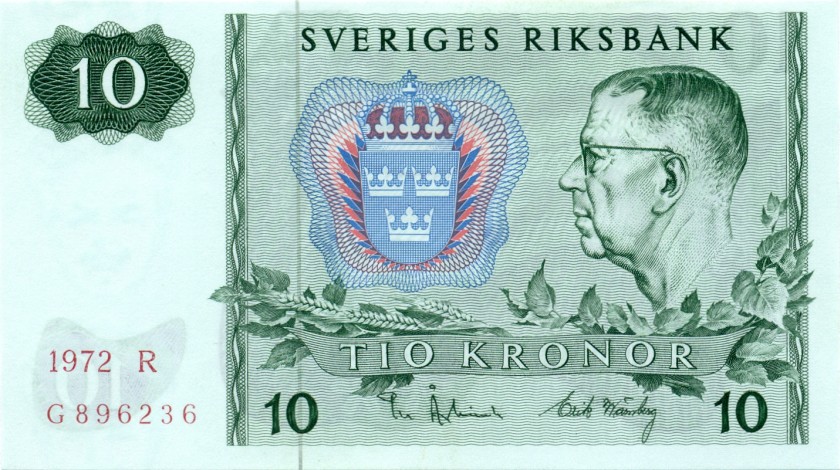 Sweden P52c 10 Kronor 1972 UNC